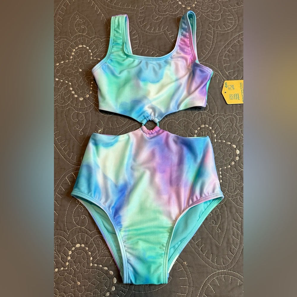 Thereabouts Girls Cloud Wash Tie Dye One Piece Swimsuit NWT Size XS 6/6X